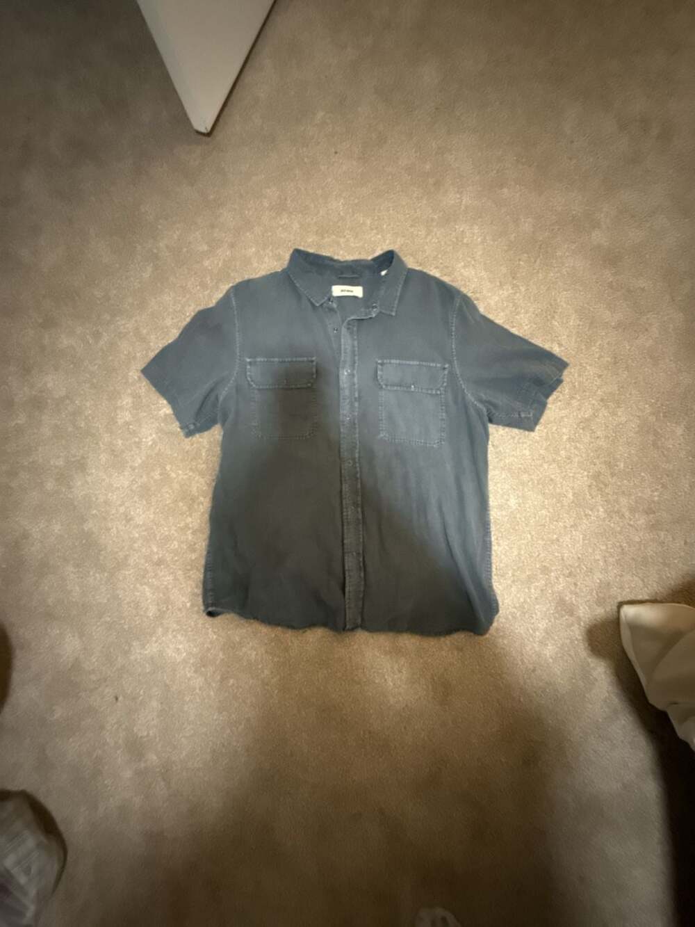 Buck Mason Short Sleeve Button Up Shirt Blue Cotton